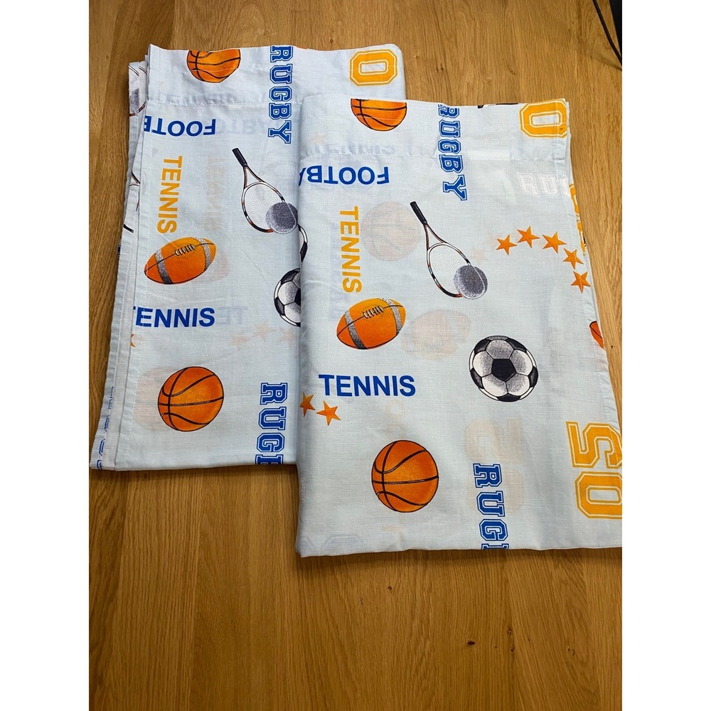 Sports Theme Curtain 2 Panels Blue Kids‎ 84" x 55" Baseball Basketball Tennis